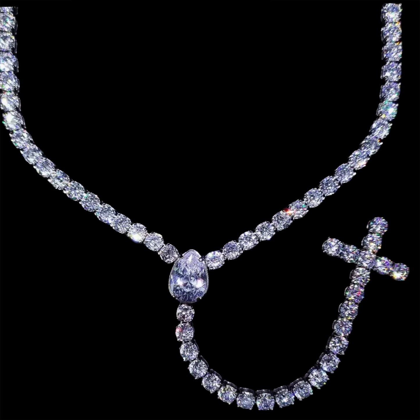 WHITE GOLD ST PETER'S CROSS TENNIS CHAIN ROSARY