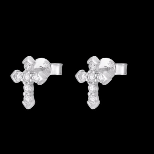 MOISSANITE SPIKED DIAMOND CROSS EARINGS