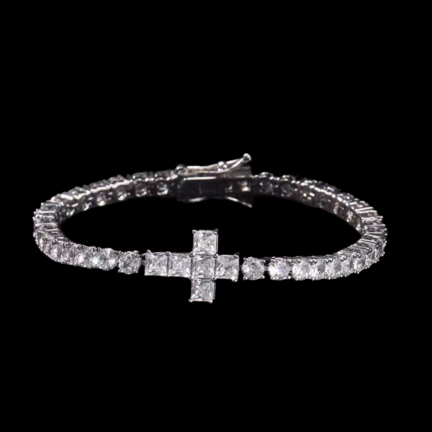 4MM DIAMOND CROSS TENNIS CHAIN BRACELET