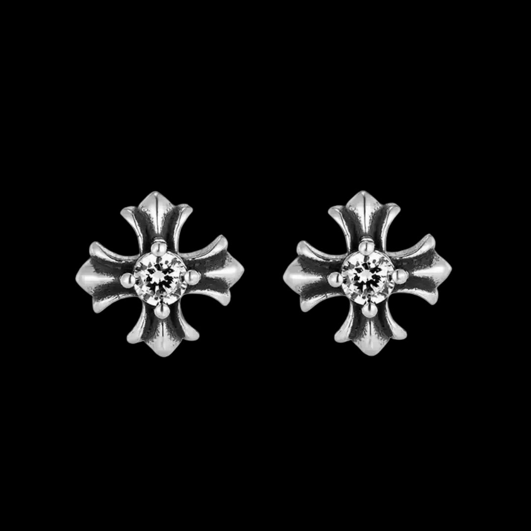 "ONYX" SPIKED DIAMOND CROSS EARRINGS