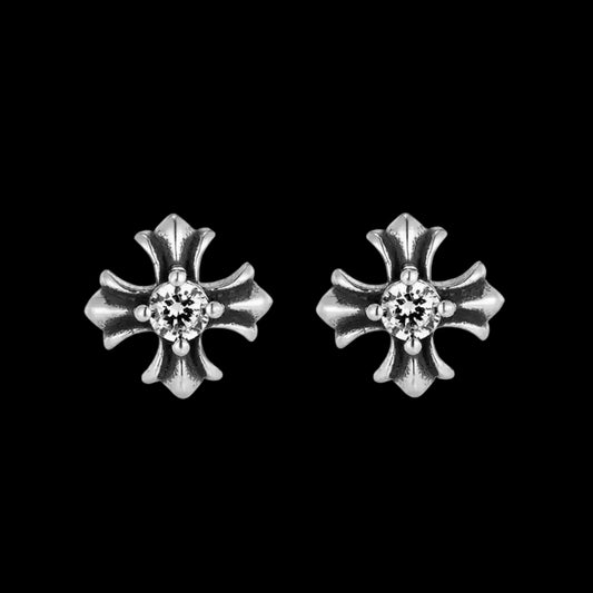 "ONYX" SPIKED DIAMOND CROSS EARRINGS