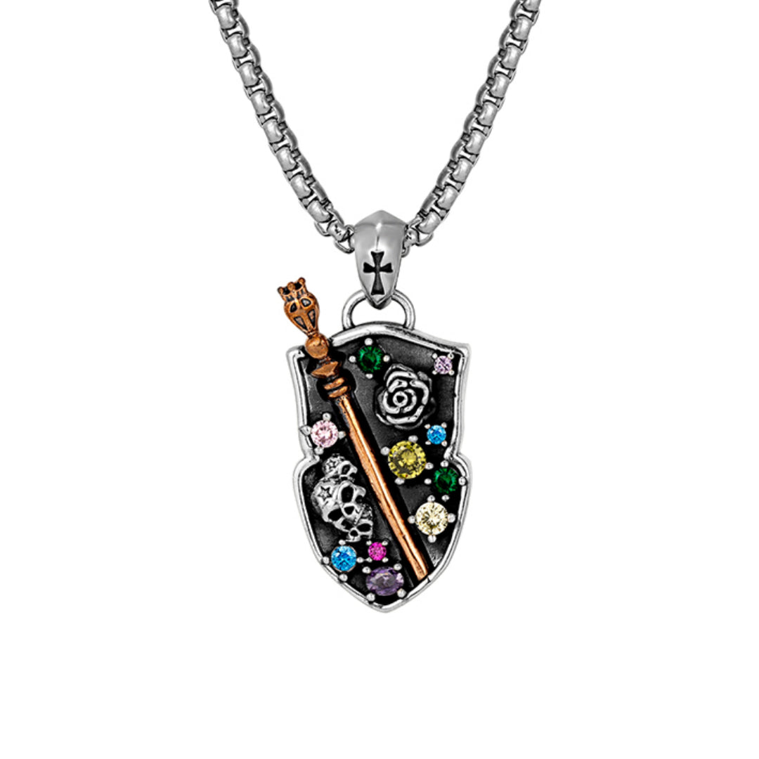 "BASTION" MULTICOLOR DIAMOND SHIELD NECKLACE