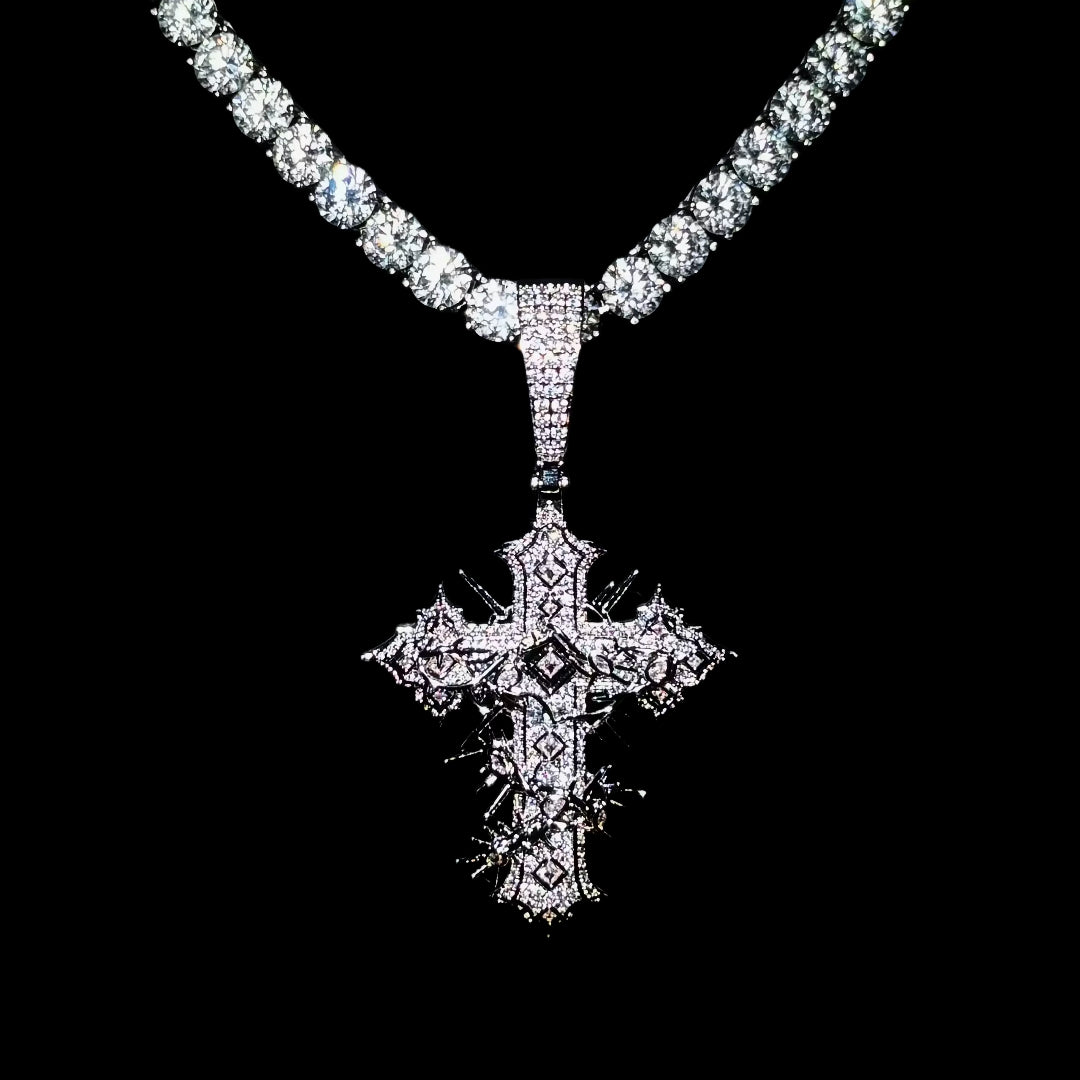 "SAINTS CREED" WHITE GOLD CROSS NECKLACE