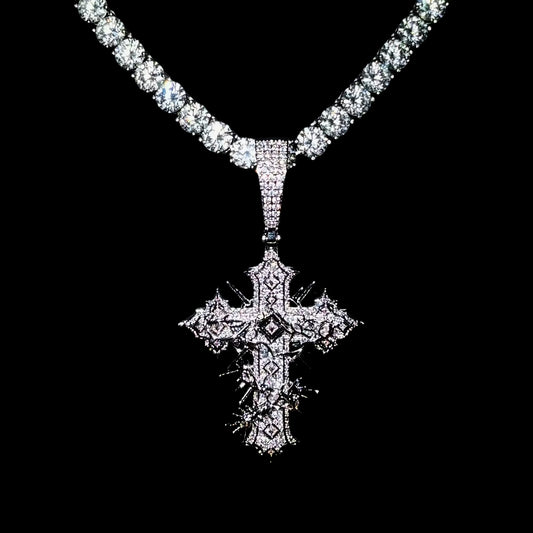 "SAINTS CREED" WHITE GOLD CROSS NECKLACE
