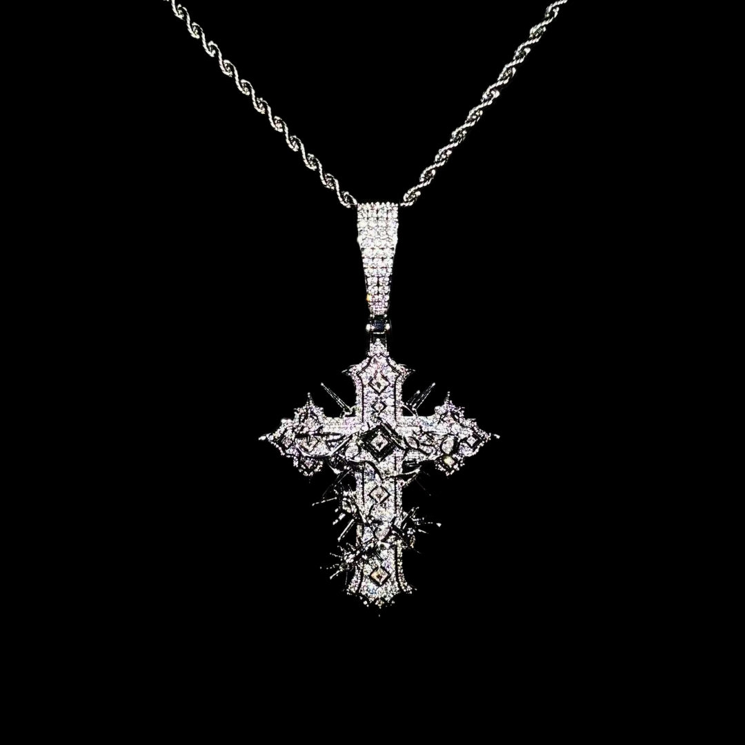 "SAINTS CREED" WHITE GOLD CROSS NECKLACE