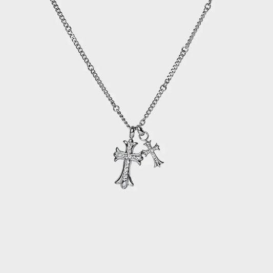 DOUBLE CROSS DIAMOND CUBAN NECKLACE
