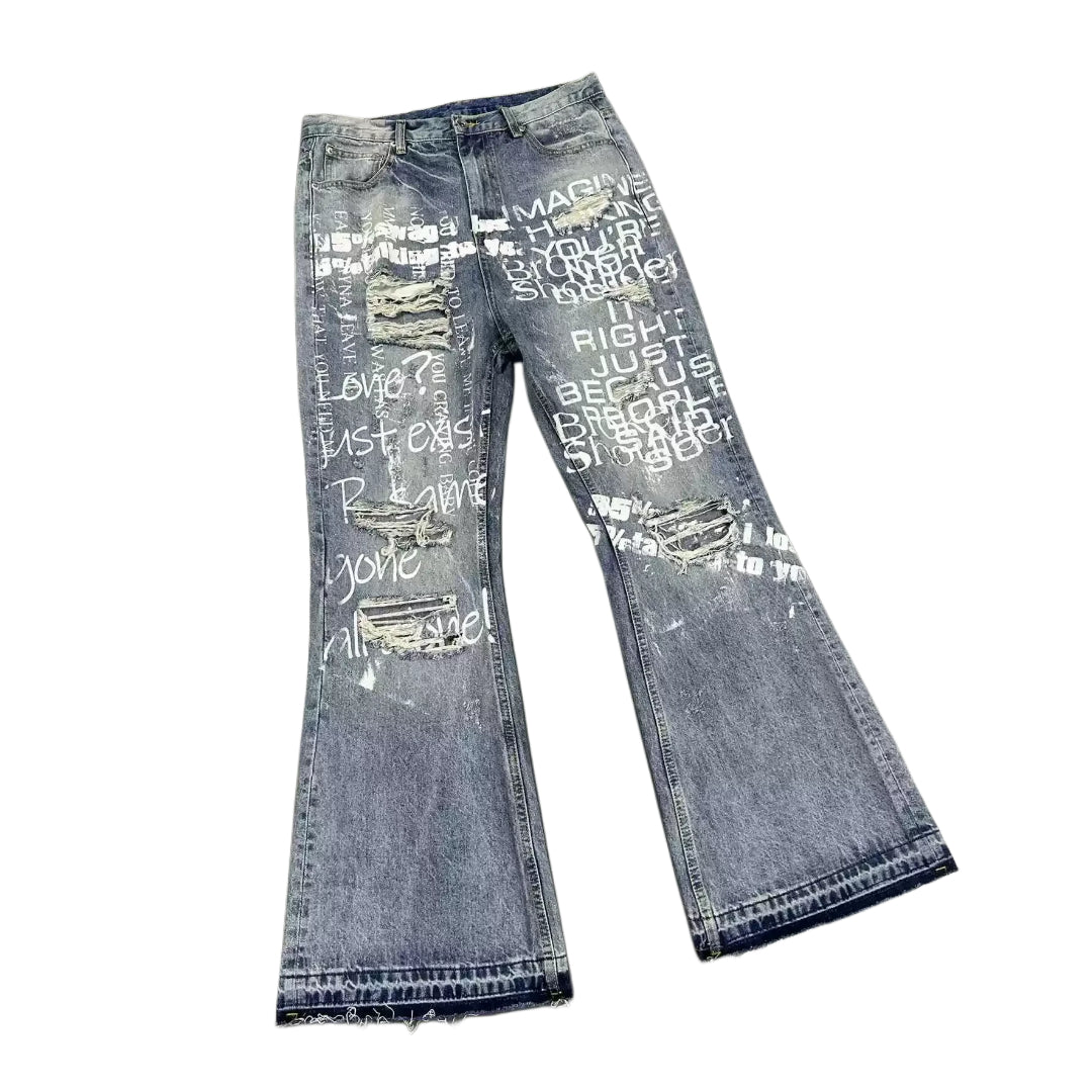 DISTRESSED "POEM" FLARE DENIM