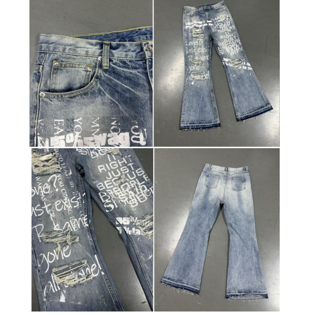 DISTRESSED "POEM" FLARE DENIM