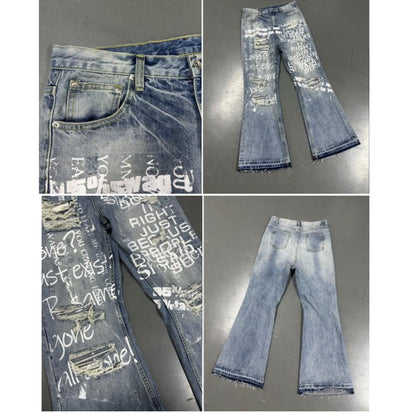 DISTRESSED "POEM" FLARE DENIM