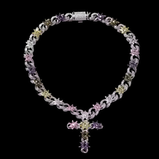 "BLOSSOM" FLOWER CROSS NECKLACE