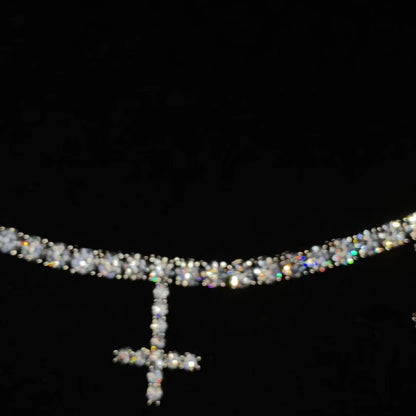 WHITE GOLD ST PETERS CROSS TENNIS CHAIN NECKLACE